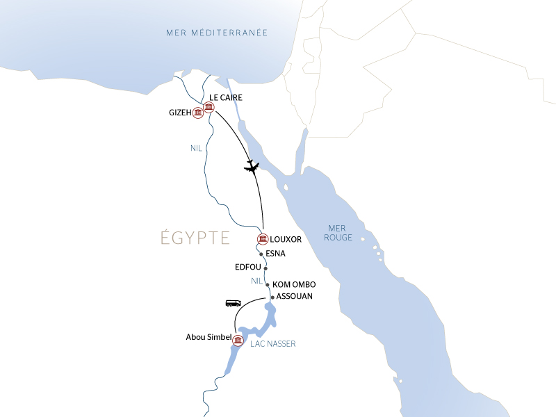 carte Les essentiels du Caire & croisière sur le Nil : sur la Terre des Pharaons (formule port/port), 10 jours - 9NL_PP