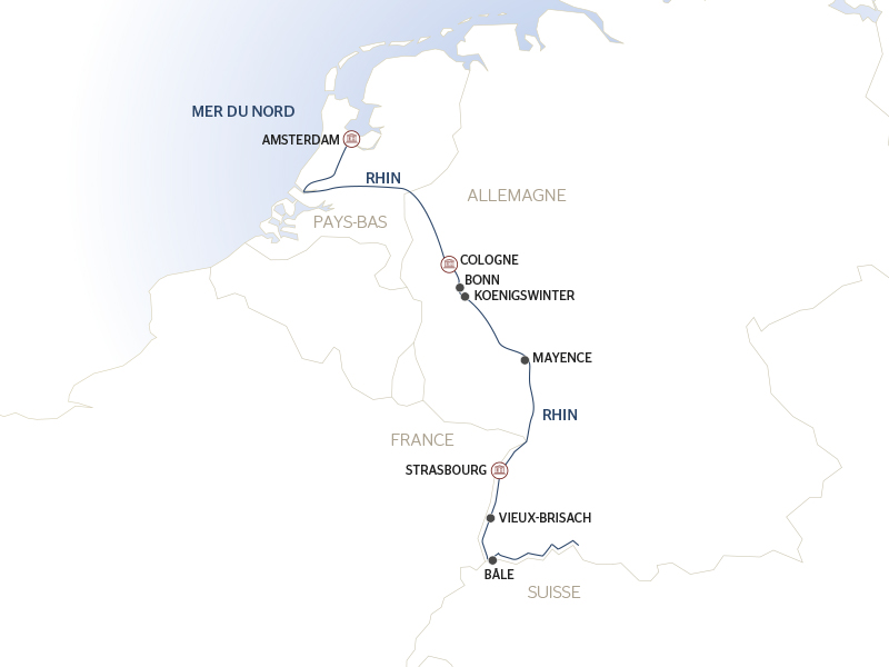 carte Le Rhin en héritage : art histoire et patrimoine. À la découverte des génies et des chefs-d'œuvre d'Europe (formule port/port), 8 jours - ABE_NOVPP