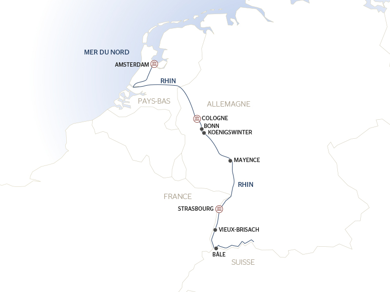 carte Le Rhin en héritage : art histoire et patrimoine. À la découverte des génies et des chefs-d'œuvre d'Europe (formule port/port), 8 jours - BEA_NOVPP