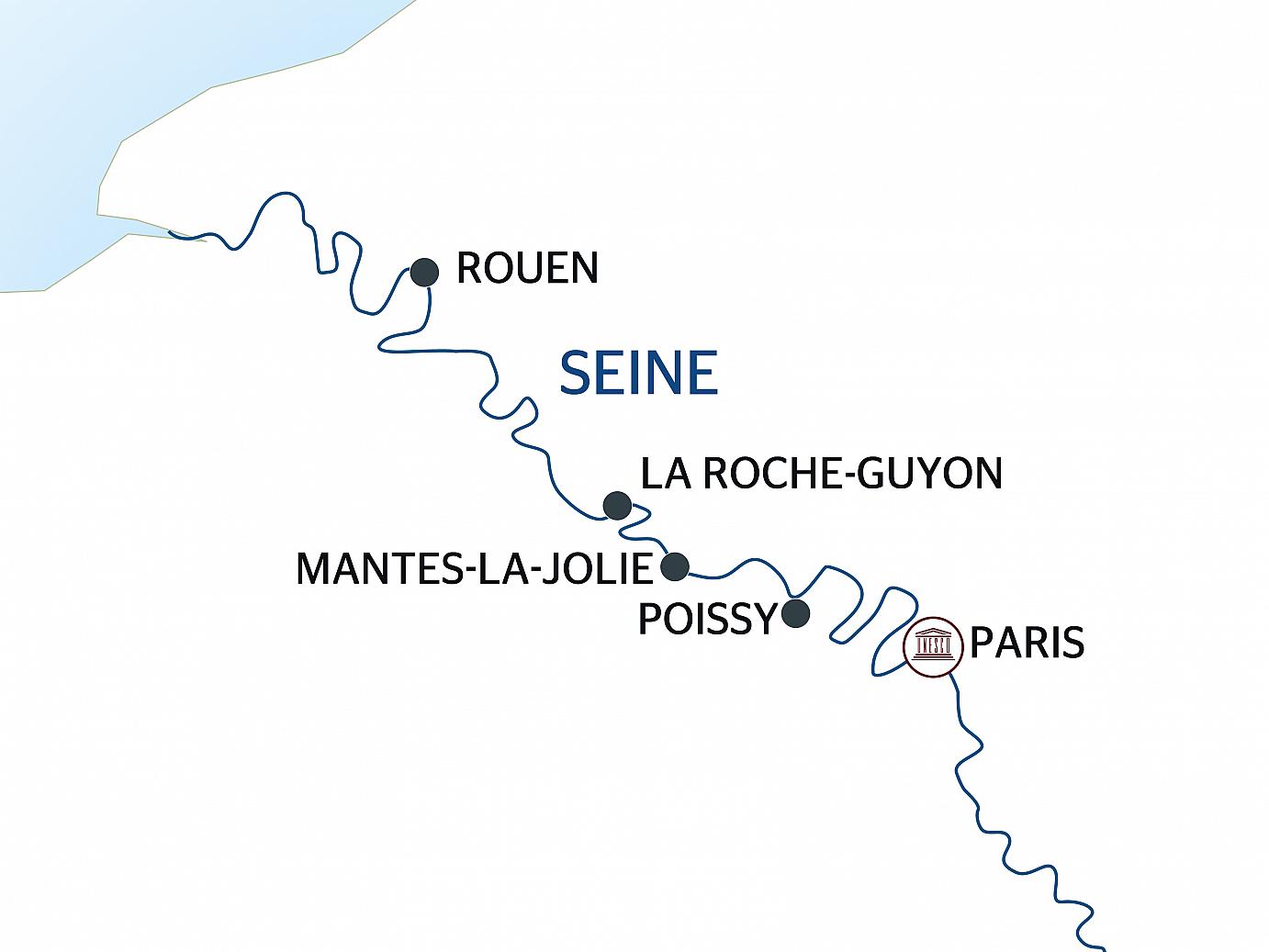 carte De Paris, la Ville Lumière aux rivages de la Normandie, Une croisière festive et gourmande sur la Seine à bord d'un bateau à roue à aubes (formule port/port), 6 jours - PRG_NOVPP