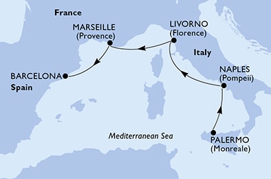 carte Italie, France, Espagne, 5 jours