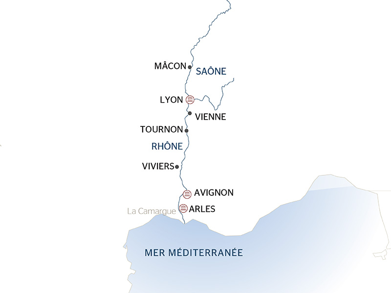 carte Croisière gourmande et culturelle au fil de la Saône et du Rhône, l'art de vivre à la française (formule port/port), 8 jours - LSR_NOVPP