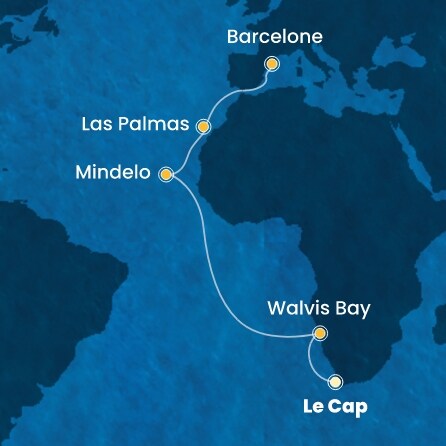 carte Afrique du Sud, Namibia, Cap Vert, Canaries, Espagne, 18 jours