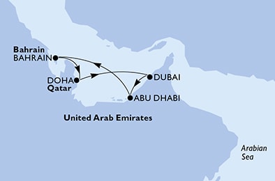 carte Abu Dhabi, Bahrain, Doha, Dubai, 8 jours