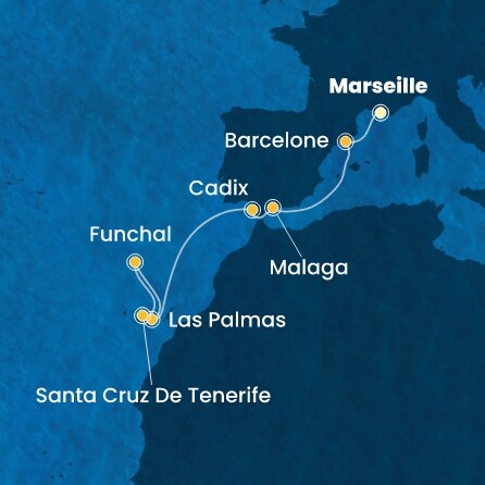 carte France, Espagne, Canaries, Madère, 10 jours