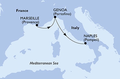 carte Marseille, Genoa, Naples, 3 jours