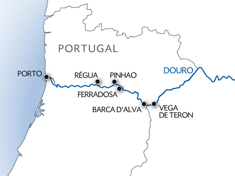 carte Croisière famille : De Porto vers l'Espagne, la vallée du Douro et Salamanque (formule port/port), 8 jours - POP_FAMPP