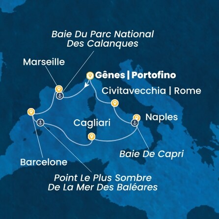 carte Italie, France, Espagne, 8 jours