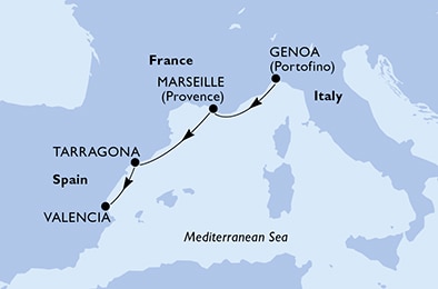 carte Genoa, Marseille, Tarragona, Valencia, 4 jours
