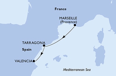 carte Marseille, Tarragona, Valencia, 3 jours