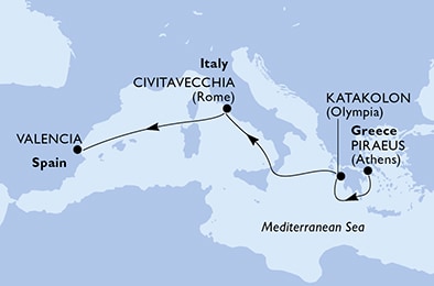 carte Grèce, Italie, Espagne, 6 jours