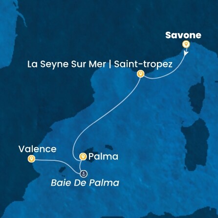 carte Italie, France, Baléares, Espagne, 4 jours