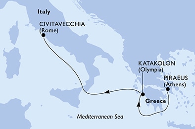 carte Piraeus, Katakolon, Civitavecchia, 4 jours