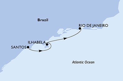 carte Santos, Ilhabela, Rio de Janeiro, 3 jours