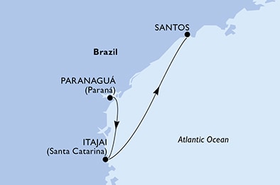 carte Paranagua, Itajai, Santos, 3 jours