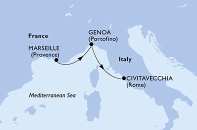 carte Marseille, Genoa, Civitavecchia, 3 jours
