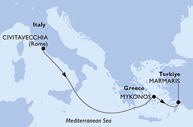 carte Civitavecchia, Mykonos, Marmaris, 4 jours