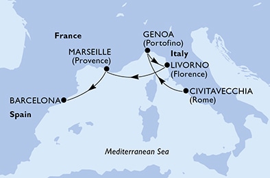 carte Italie, France, Espagne, 5 jours