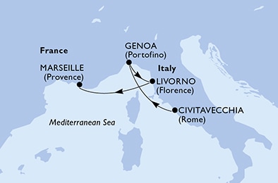 carte Italie, France, 4 jours