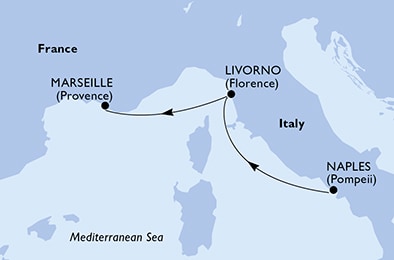 carte Naples, Livorno, Marseille, 3 jours