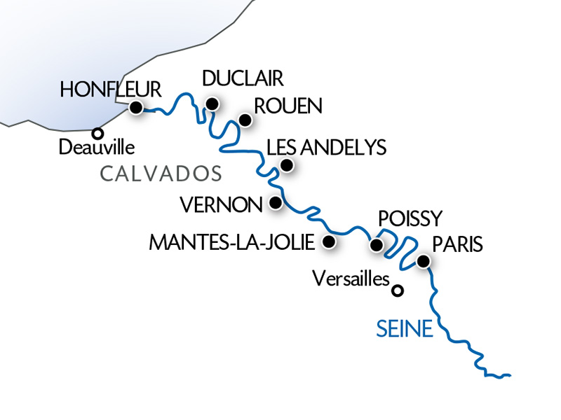 carte Croisière culturelle au fil de la Seine ; Versailles, Paris et la Normandie (formule port/port), 8 jours - PCN_NOVPP