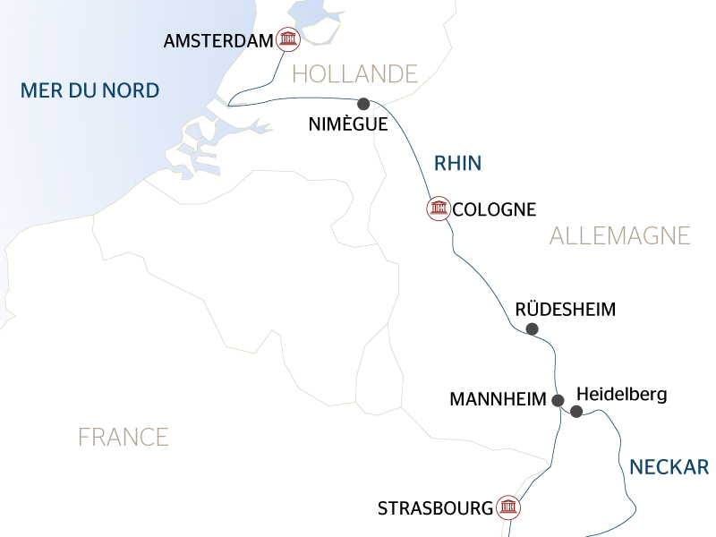 carte La grande fête du Rhin, de la Hollande à la vallée du Rhin romantique - Croisière culturelle, gourmande et festive (formule port/port), 7 jours - AST_NOVPP