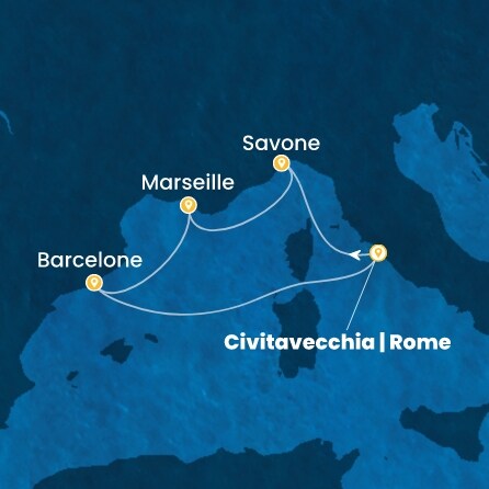 carte Italie, France, Espagne, 6 jours