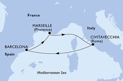 carte Civitavecchia, Barcelona, Marseille, 5 jours