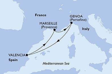 carte Genoa, Valencia, Marseille, 5 jours