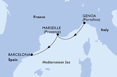 carte Italie, France, Espagne, 3 jours