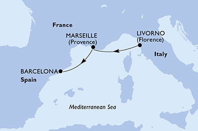 carte Italie, France, Espagne, 3 jours