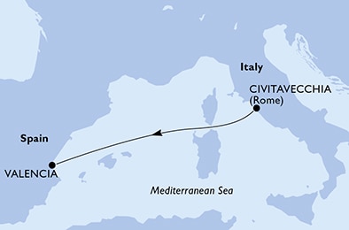 carte Civitavecchia, Valencia, 3 jours