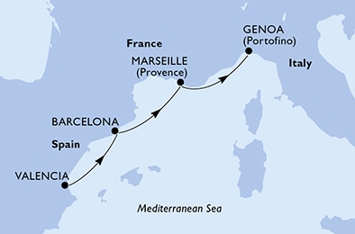 carte Espagne, France, Italie, 4 jours