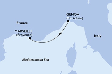 carte MSC Yacht Club - Italie, France, 2 jours