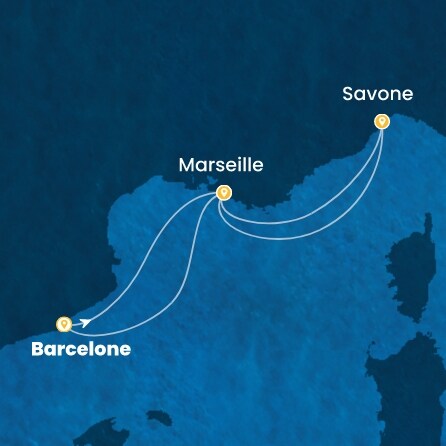 carte Espagne, France, Italie, 5 jours