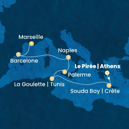 carte Grèce, Tunisie, Italie, Espagne, France, 9 jours