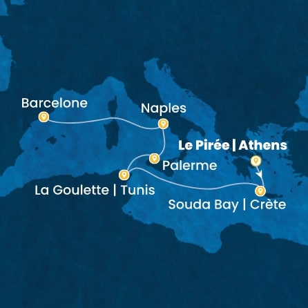 carte Grèce, Tunisie, Italie, Espagne, 8 jours