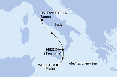 carte Civitavecchia, Messina, Valletta, 3 jours
