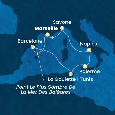 carte *Croisière comedy Club : France, Italie, Tunisie, Espagne, 8 jours