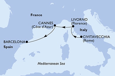 carte Italie, France, Espagne, 4 jours
