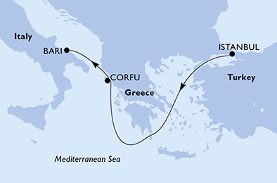 carte Istanbul, Corfu, Bari, 4 jours