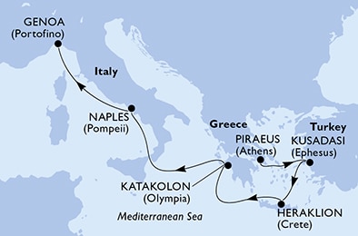 carte Piraeus, Kusadasi, Heraklion, Katakolon, Naples, Genoa, 7 jours