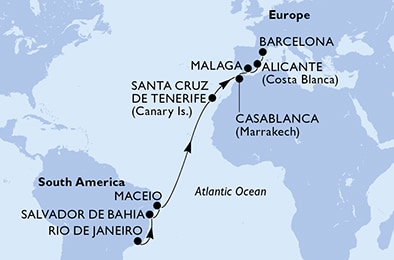 carte Civitavecchia, Valencia, 3 jours