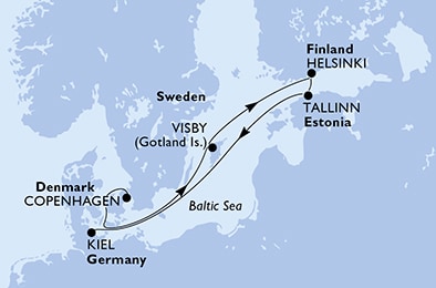 carte Copenhagen, Visby, Helsinki, Tallinn, Kiel, 7 jours