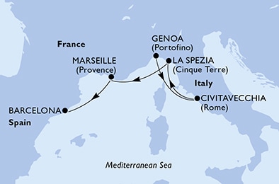 carte Italie, France, Espagne, 5 jours