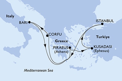 carte Grèce, Turquie, Italie, 8 jours