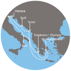 carte *Italie, Grèce, Montenegro, Croatie 8 jours