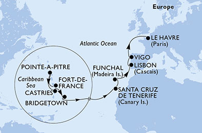 carte *Sejour-Croisière Antilles, 19 jours