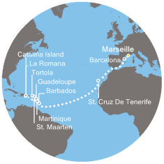 carte *En route vers les Antilles - Fort de France, 21 jours