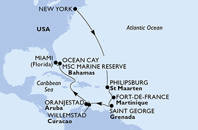 carte *Séjour New York et croisière jusqu'à Miami